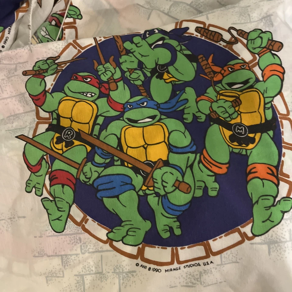Винтажный 1990 Teenage Mutant Ninja Turtles наволочка плоский и резинке простыня 3шт комплект - Изображение 4 из 4