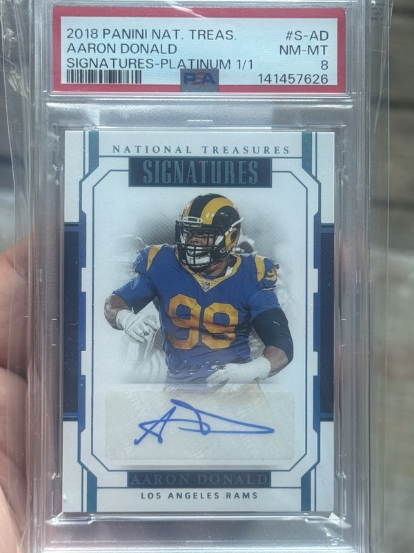 2018 National Treasures Aaron Donald Signatures Platinum 1 of 1 PSA 8