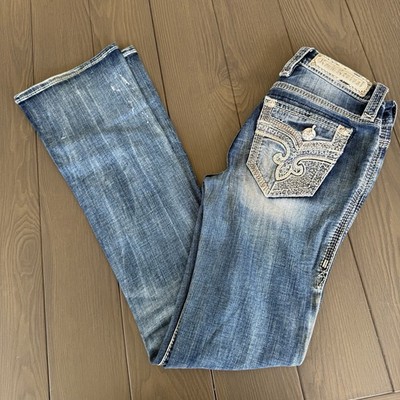 Rock Revival Jeans Womens 25x32 Bootcut  Blue Embellished Premium Denim *READ*