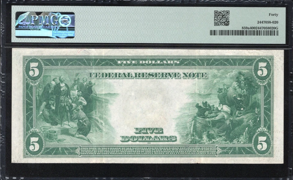 1914 $5 CLEVELAND FRN FEDERAL RESERVE NOTE PMG 40 Fr 859a - Image 2 of 2