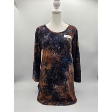 Karen Kane Abstract Burnout Tunic Top Brown Blue Long Sleeve Size S