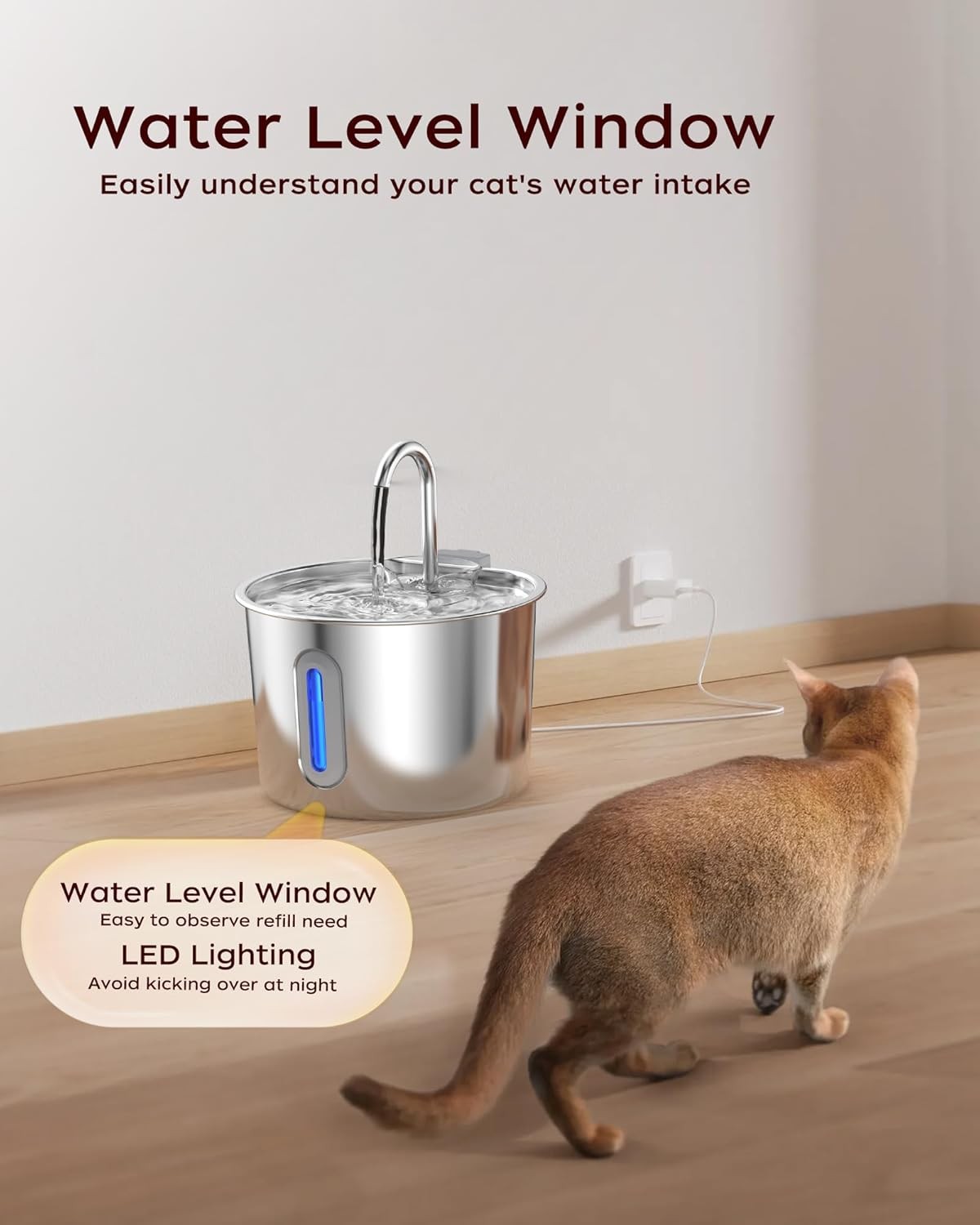 74.4oz/2.2L Cat Water Fountain Stainless Steel, Automatic Pet Water Dispenser