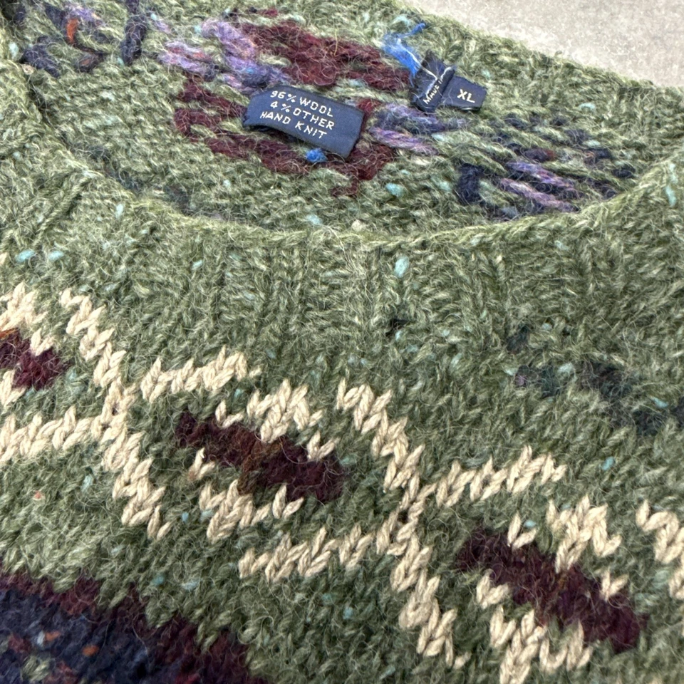 Suéter de lana tejido a mano Polo Ralph Lauren para hombre XL verde estampado Fair Isle Foto 3 de 4