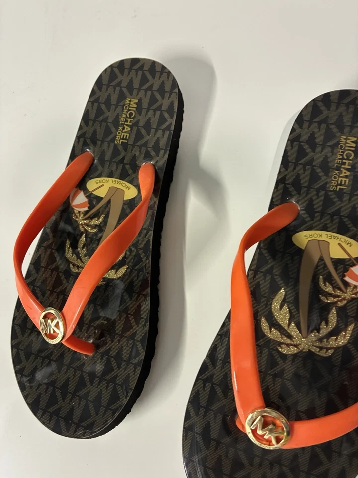 Chanclas para mujer Michael Kors talla 7 marrón/naranja palmera Foto 3 de 4