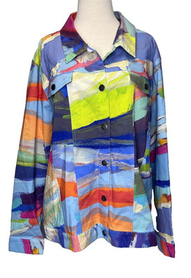Claire Desjardins Getting Close Jacket 3x Colorful Art Abstract NWOT Lightweight
