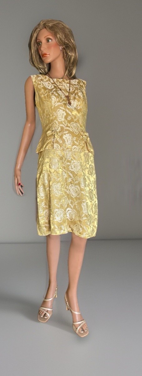 VTG 1950s-60s MCM Glamorous Gold Baroque cocktail party dress/Bows/Lilija Nicis? View 6