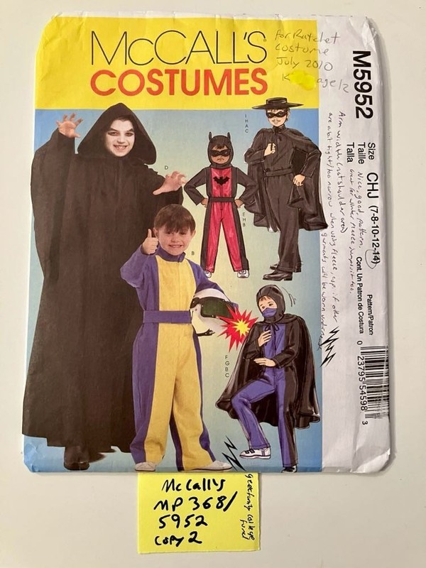 McCall’s 5952 / MP368 Child Hero Costumes, Size 14, Cut
