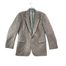 Haggar Gallery Blazer Mens 42L Brown Herringbone Wool Sport Coat Made in USA