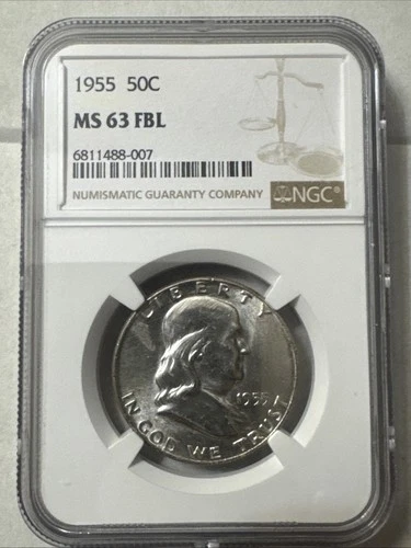 1955  FRANKLIN HALF 50c Half  NGC  MS-63  FULL BELL LINES Professional Graded