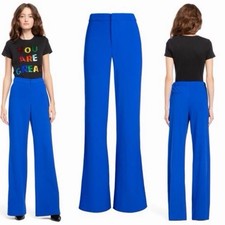 Alice + Olivia Bo Wide Leg Flare Funky Retro Cobalt Blue Pull Up Pant MED $295