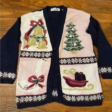 Vintage 80s PINK Christmas GOOSE Cardigan Knit Sweater – Grandma Core