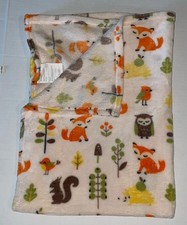 S L HOME FASHIONS WOODLAND ANIMALS FOX OWL BIRD BABY BLANKET C1