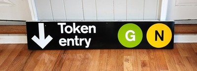 VINTAGE NYC SUBWAY SIGN PORCELAIN TOKEN ENTRY BROOKLYN QUEENS NY BMT IND NYCTA