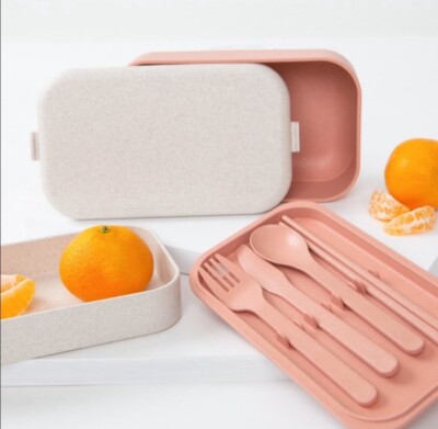 Our Place THE LUNCH BOX Pink Dishwasher Safe Sushi Bento Box Chopsticks Utensils