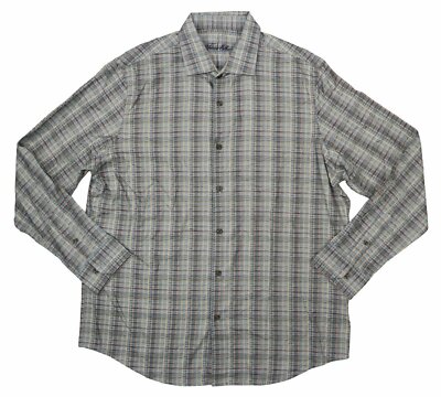 Tasso Elba Vola Checkered Dobby 100% Cotton Long Sleeve Button Down Shirt NWT