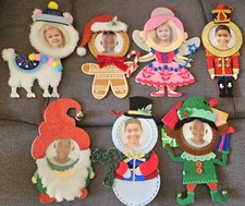 CHRISTMAS TREE ORNAMENT PICTURE PHOTO FRAME HOLDER FELT W/ BELLS 8"! SELECT ONE!