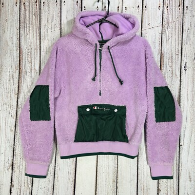 Champion Hoodie Womens Size Small Purple Green Sherpa Half Zip UO