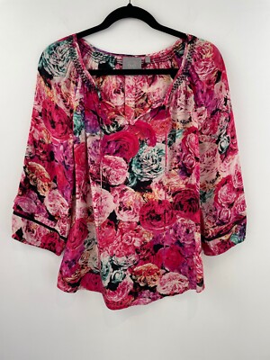 Vanessa Virginia XS Anthropologie Silk Top Blouse Pink Floral A57-02