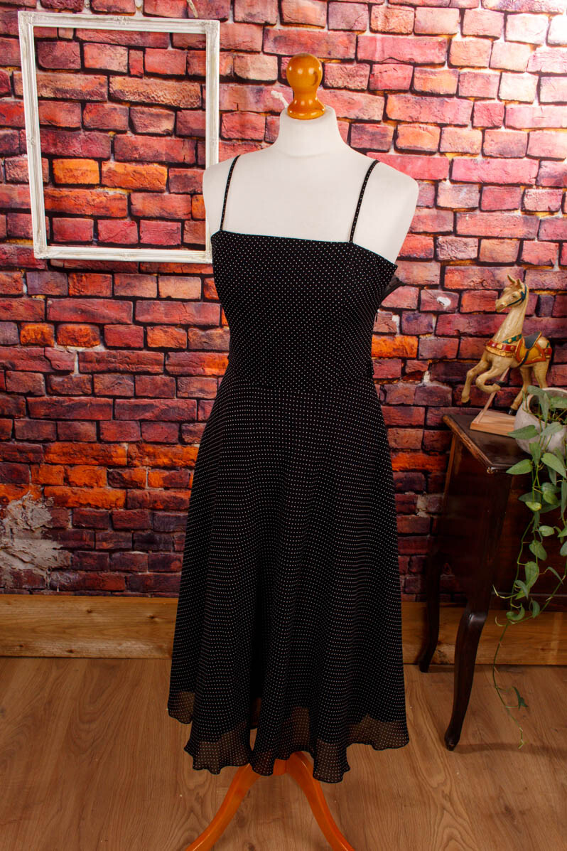 Estilo Rockabella Vestido de Danza Verano Negro Lunares Chifón Tirantes 36