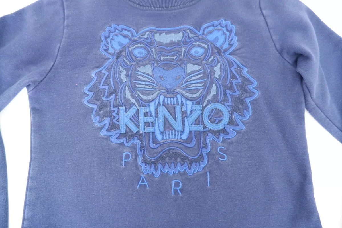 KENZO blue sweatshirt tiger face age 10 Years Size 140cm Gc Boys