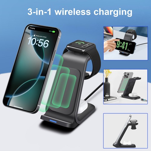 Wireless Charger Dock Charging Station 3 in 1 For Apple Watch iPhone 16 15 14 13 - Picture 4 of 32