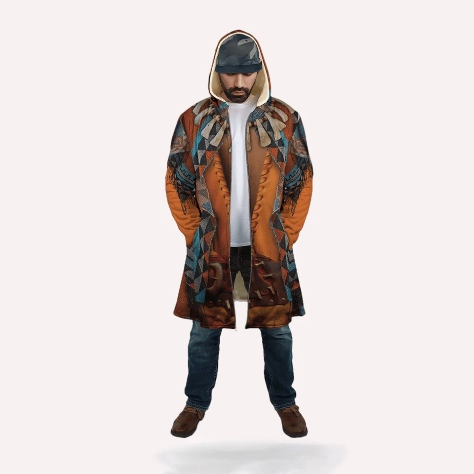 Abrigo Nativo Americano, Indios Nativos Americanos 3D Impreso en Todas Partes Capa con Capucha C Foto 3 de 3