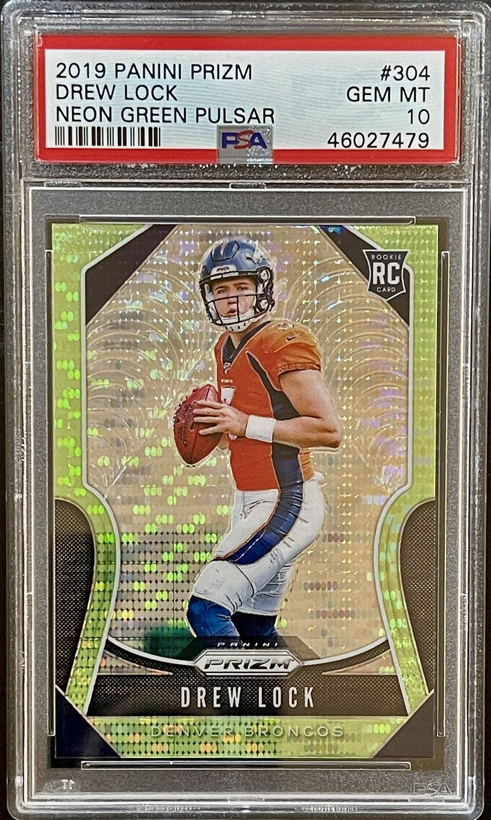 2019 Panini Prizm NEON GREEN PULSAR Drew Lock ROOKIE RC #304 POP 10 • PSA 10