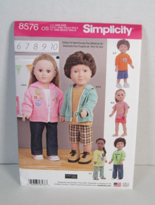 Simplicity 18'' Doll Clothes Casual Clothes - Hoodies, T-Shirts, Jeans #8576 UC