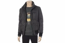 TBJ Mens Casual High Neck Blouson Puffer Jacket Jumper Gray & Navy Size M NWT