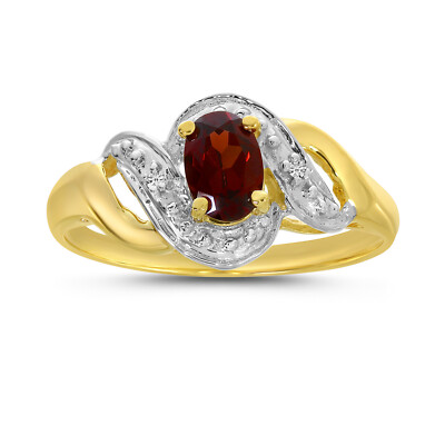 Ovaler Granat- und Diamantring 10 Karat Gelbgold