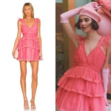 LoveShackFancy Zorina Ruffle Tiered Tulle Pink Passion Mini Dress Size 6