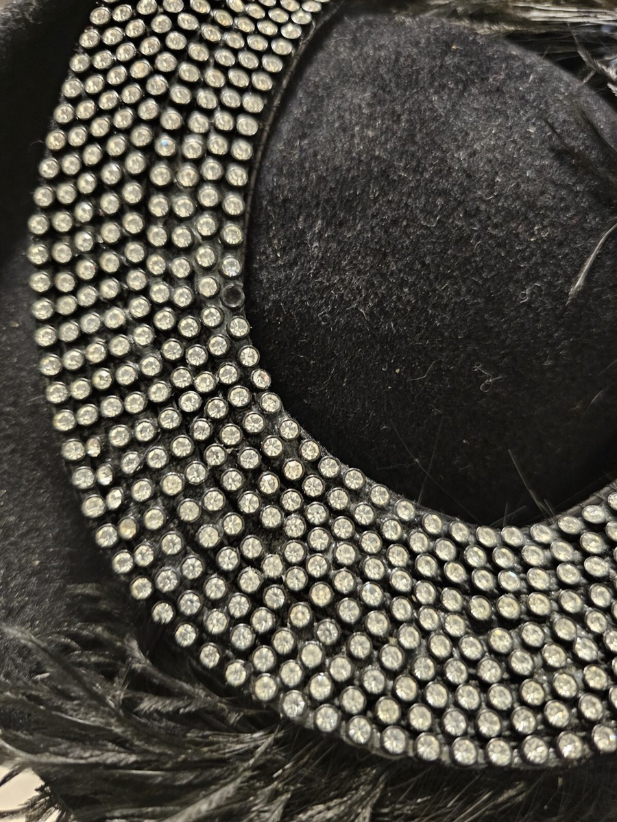 Jack Mcconnell Boutique Ladies  Black Hat W/ Rhinestones And Feathers NWT Jack McConnell Black Wool Felt Hat Rhinestones Feathers  main image 3