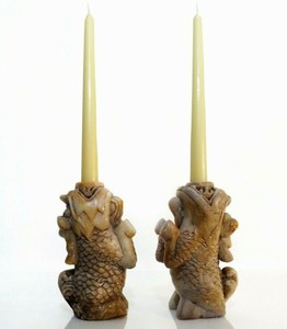 ANTIQUE CHINESE PAIR FINELY CARVED SOAPSTONE FOO DOG CANDLESTICKS, W/NAT PATINA