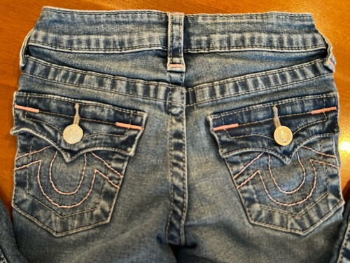 True Religion Girls PINK STITCH Jeans Y2K size 6 Pocket Flap five pocket