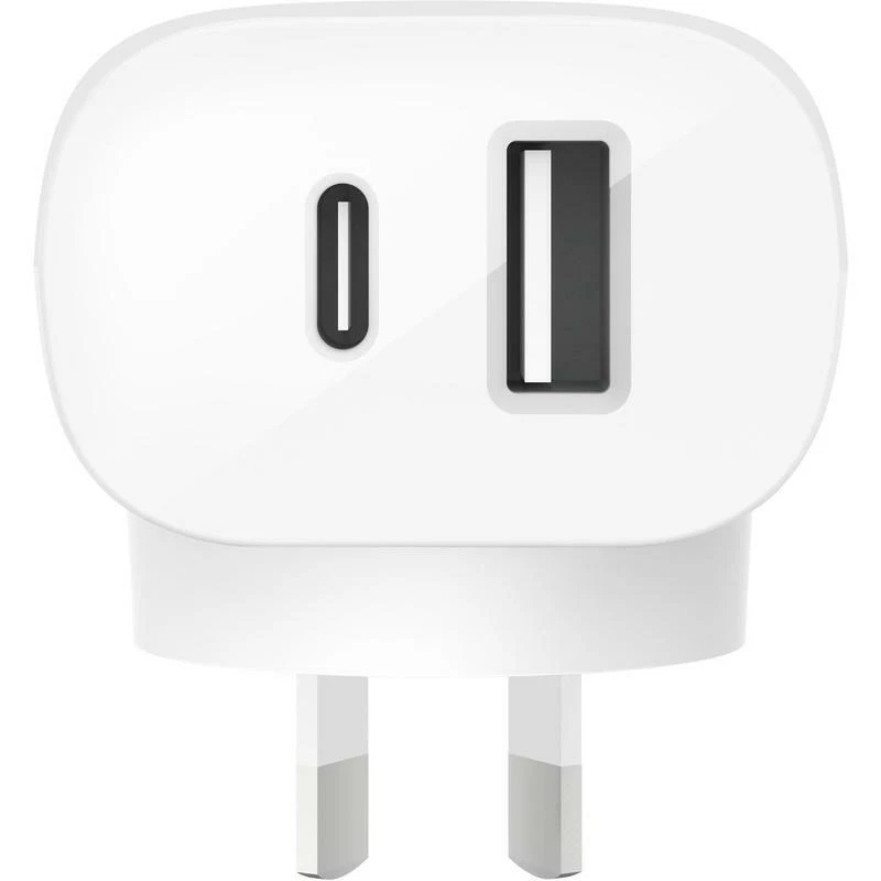 Cargador de pared Belkin BoostUp 20W USB-C + 12W USB-A doble puerto WCB004AUWH genuino Foto 2 de 4
