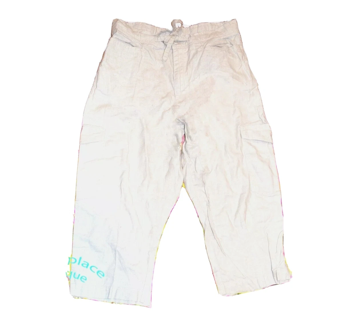 SONOMA LIFE STYLE Khaki Linen Cotton Drawstring Crop Capri PANTS petite 8p 8 P