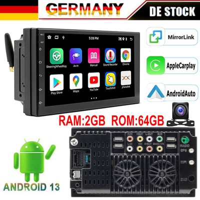 2 DIN Universal Autoradio 7'' Android 13 Carplay GPS NAVI DAB WIFI FM BT + Kamera