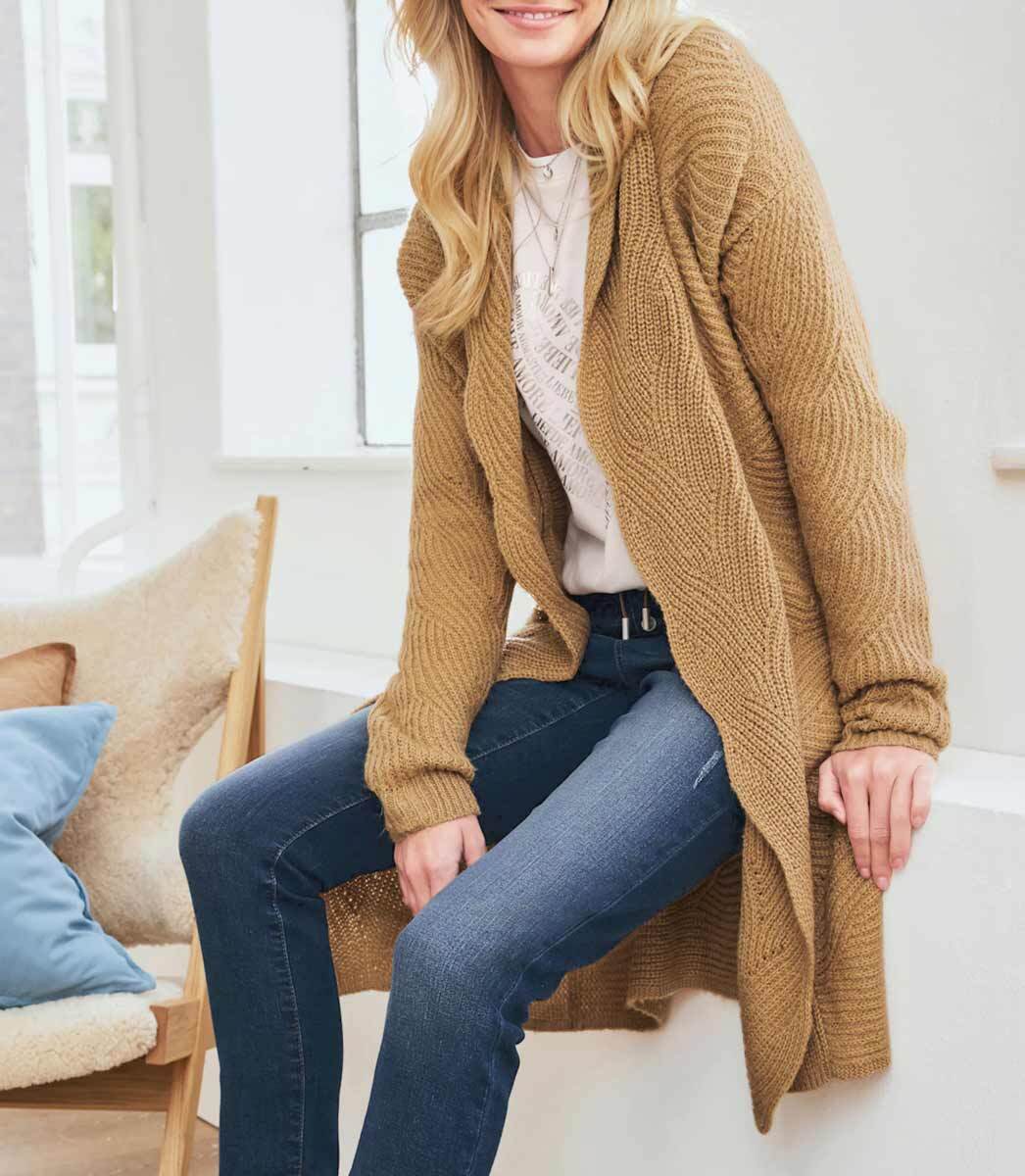 LINEA TESINI Damen Designer-Strukturstrickjacke, camel