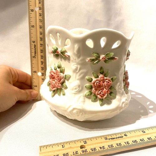 vintage floral rose milk white fine bone china vase plant pot planter - Picture 6 of 8