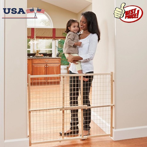 Mesh Baby Gate Safety Adjustable Wood 31"-50" Extra Wide Toddlers Pet Natural US