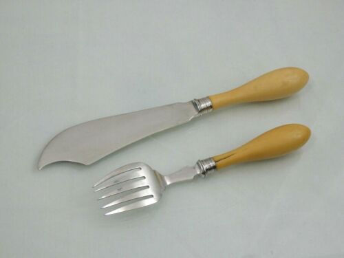 FINE LARGE STERLING SILVER FISH SERVING SET Art Deco style ENGLISH LONDON 1926 - Picture 4 of 12