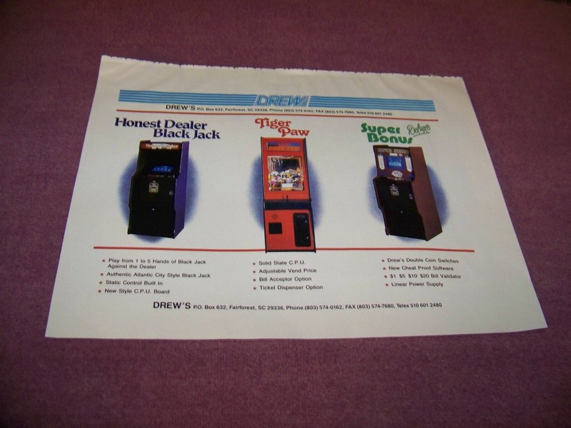 Vintage Arcade Game Ad 1989 Black Jack / Tiger Paw / Super Bonus / Valley Pool