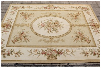 Pastel Gold Ivory Aubusson Rug Pink Rose Country French Style Gold Ivory Aubusson Rug Pink Rose