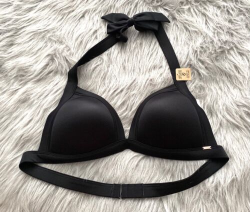 PINK Victorias Secret Swim Bikini Top Nwt Black Triangle Push Up Pad Halter XL