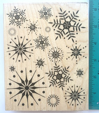 Used SNOWFLAKES Wood Mounted Rubber Stamp by Hero Arts 4.5 x 5.75 Made in USA