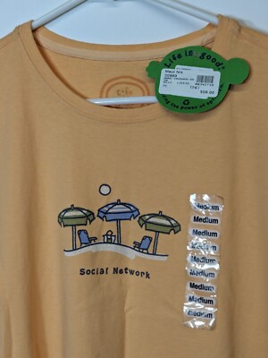 NWT Life is Good Women's Medium Orange Social Network Beach Graphic Tee
