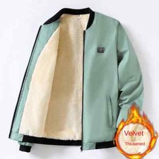 Autumn Winter Mens Thick Fleece Jackets Solid Color Fashion Casual Coat Classic
