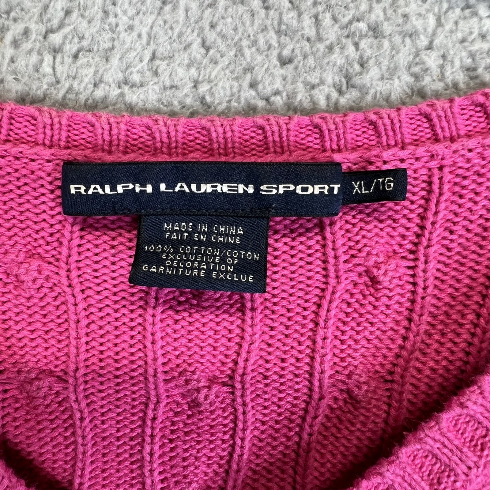 Ralph Lauren Sport Sweater Womens Extra Large Pink Cable Knit V Neck