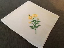 Vintage Embroidered Yellow Floral Hankie   