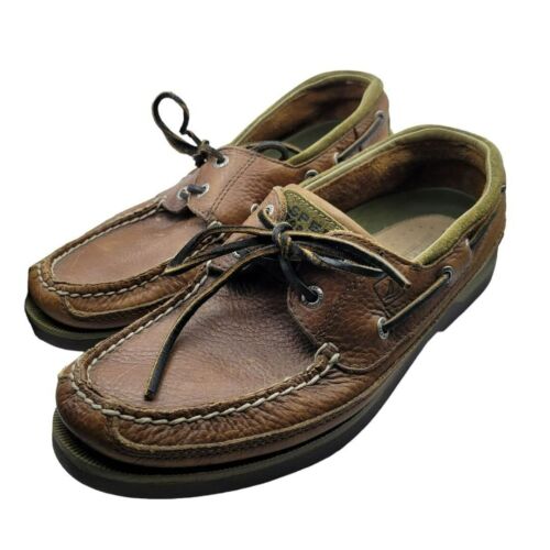 Sperry Top Sider Lederschuhe braun grün Herren US 8,5 Bootsschuh 2 Augen 0768259